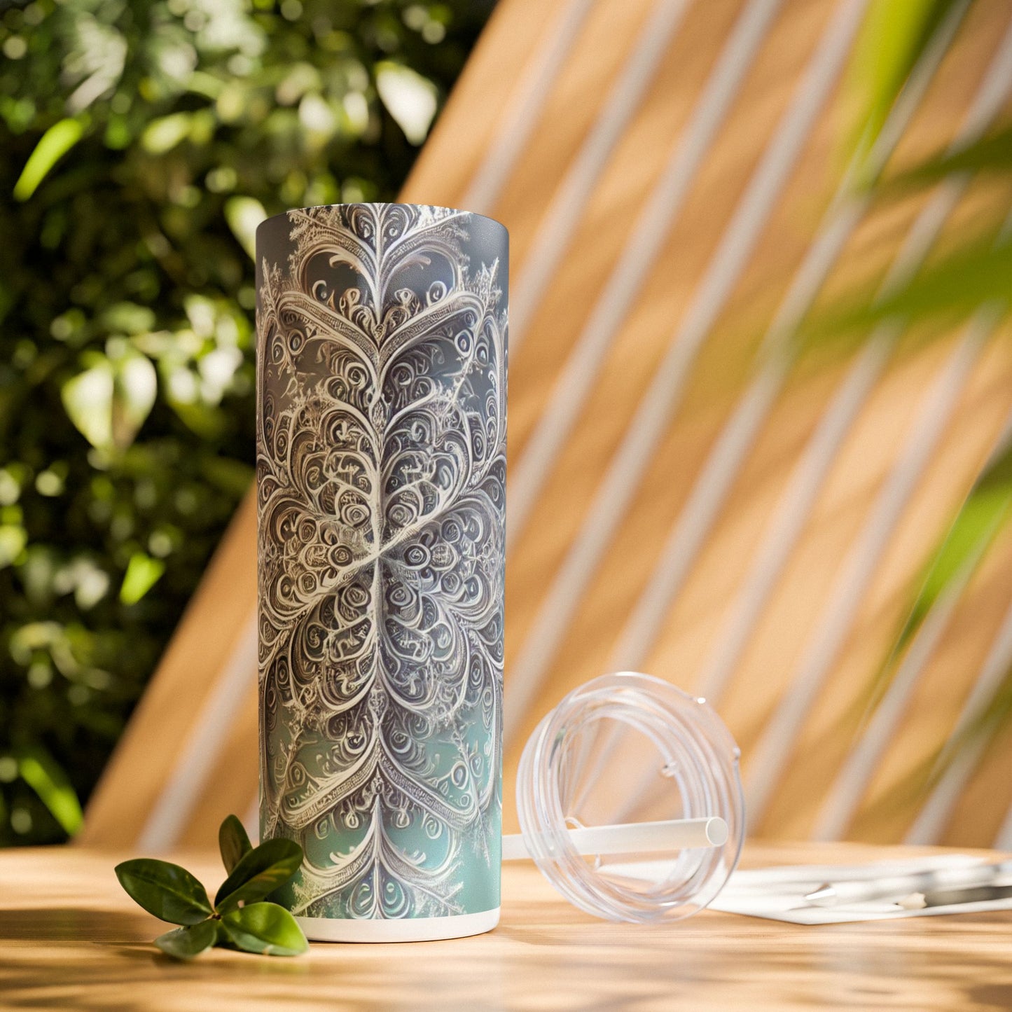 Snowflake Patterned Slim Tumbler - 20oz (With Straw)