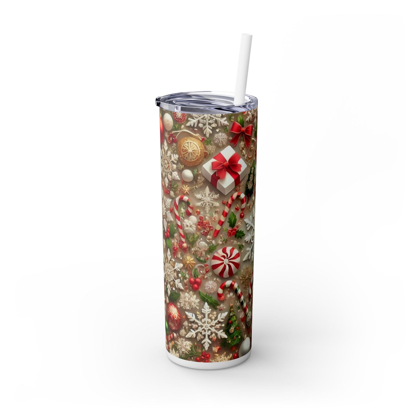 Festive Snowflake Christmas Tumbler - 20oz with Straw