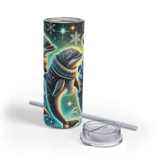 Trio of Winter Dolphins Tumbler 20oz – Festive Marine Magic