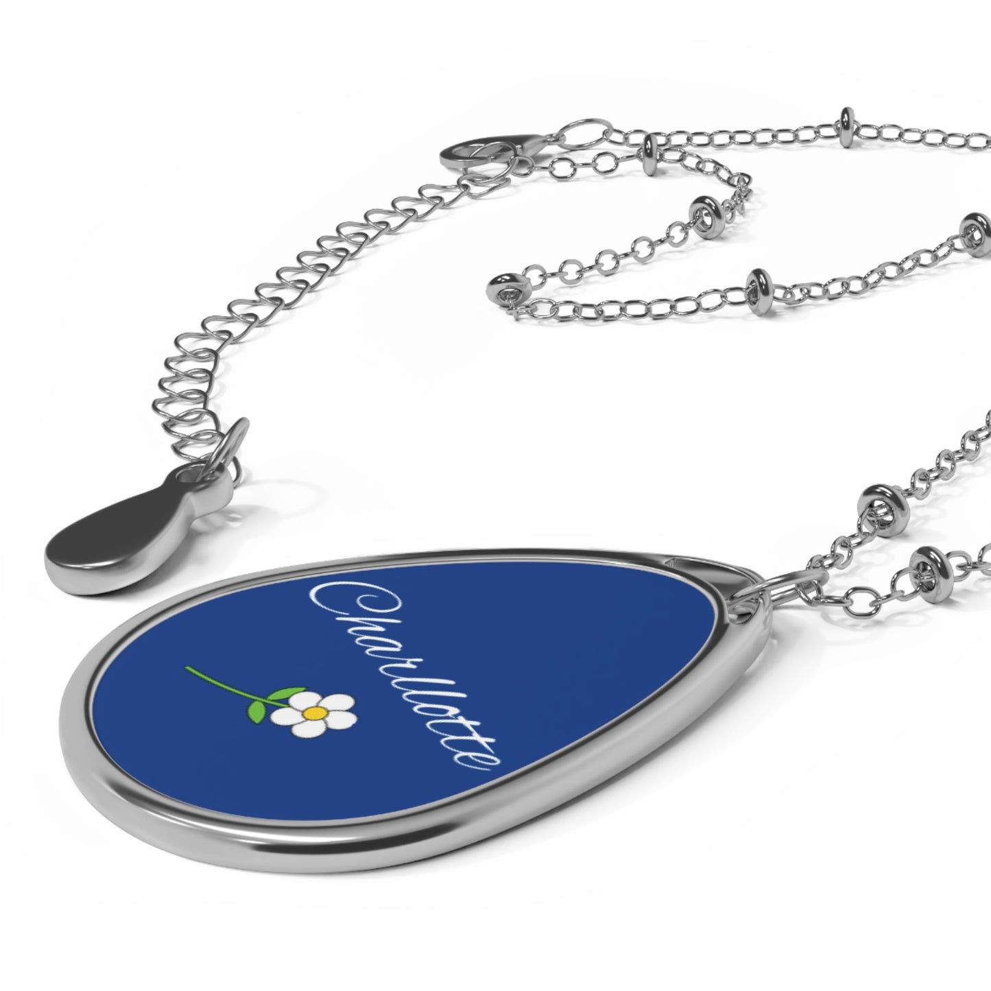 Personalized Blue Oval Pendant Necklace – Timeless Elegance