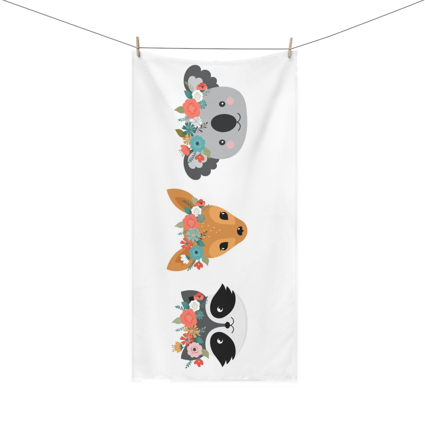 Floral Friends Cotton Towel - Cute Koala, Deer, and Panda Design