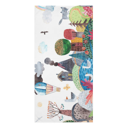 Whimsical Forest Cotton Towel - Vibrant Nature and Animal Design