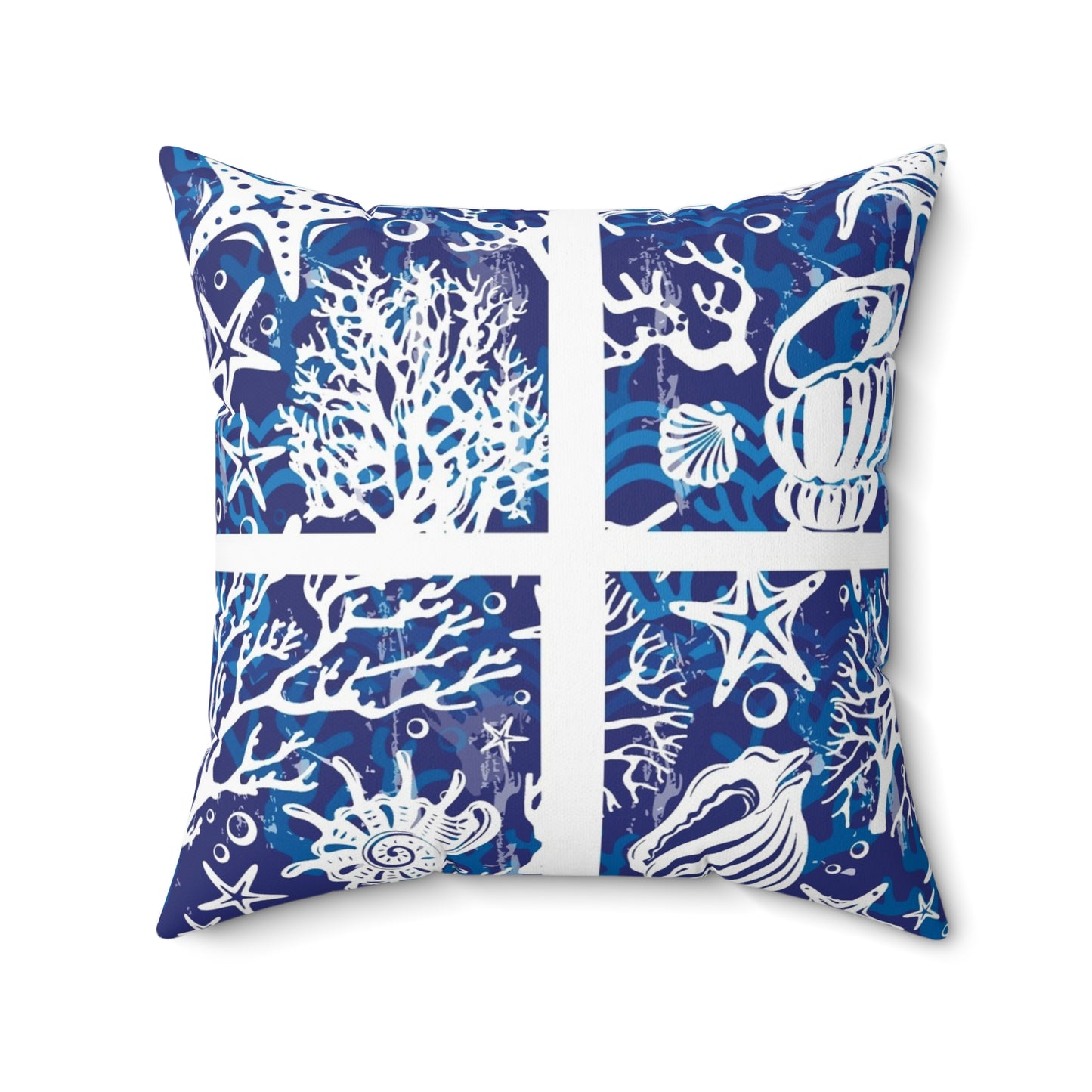 Blue Seashells and Stars Spun Polyester Square Pillow