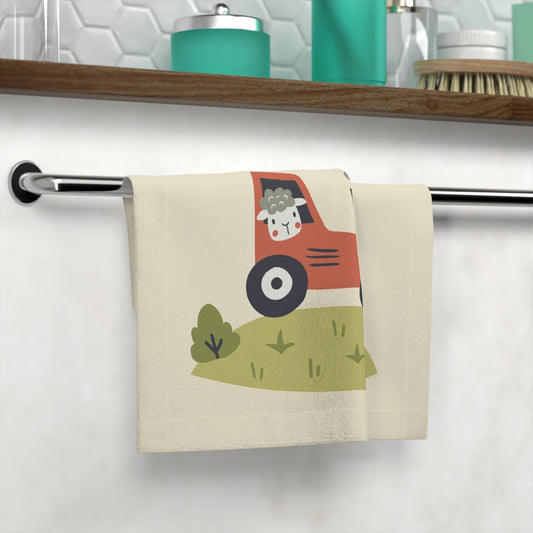 Farm Life Face Towel - Adorable Tractor and Animal Design