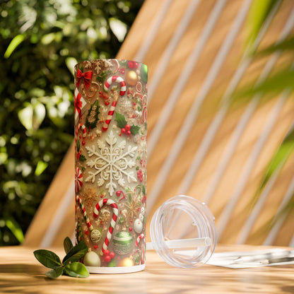 Festive Snowflake Christmas Tumbler - 20oz with Straw