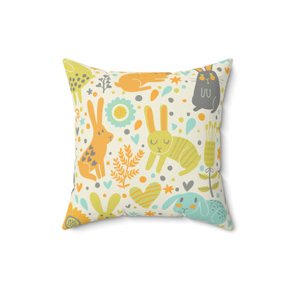 Cute Rabbit Decorative Spun Polyester Square Pillow