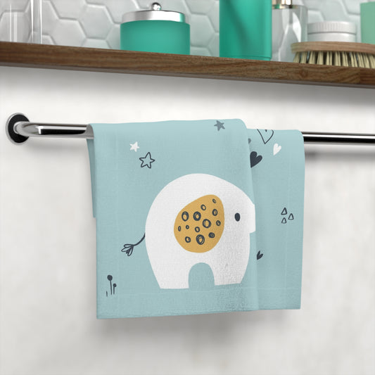 Hello Little One Face Towel - Cute Elephant and Heart Design