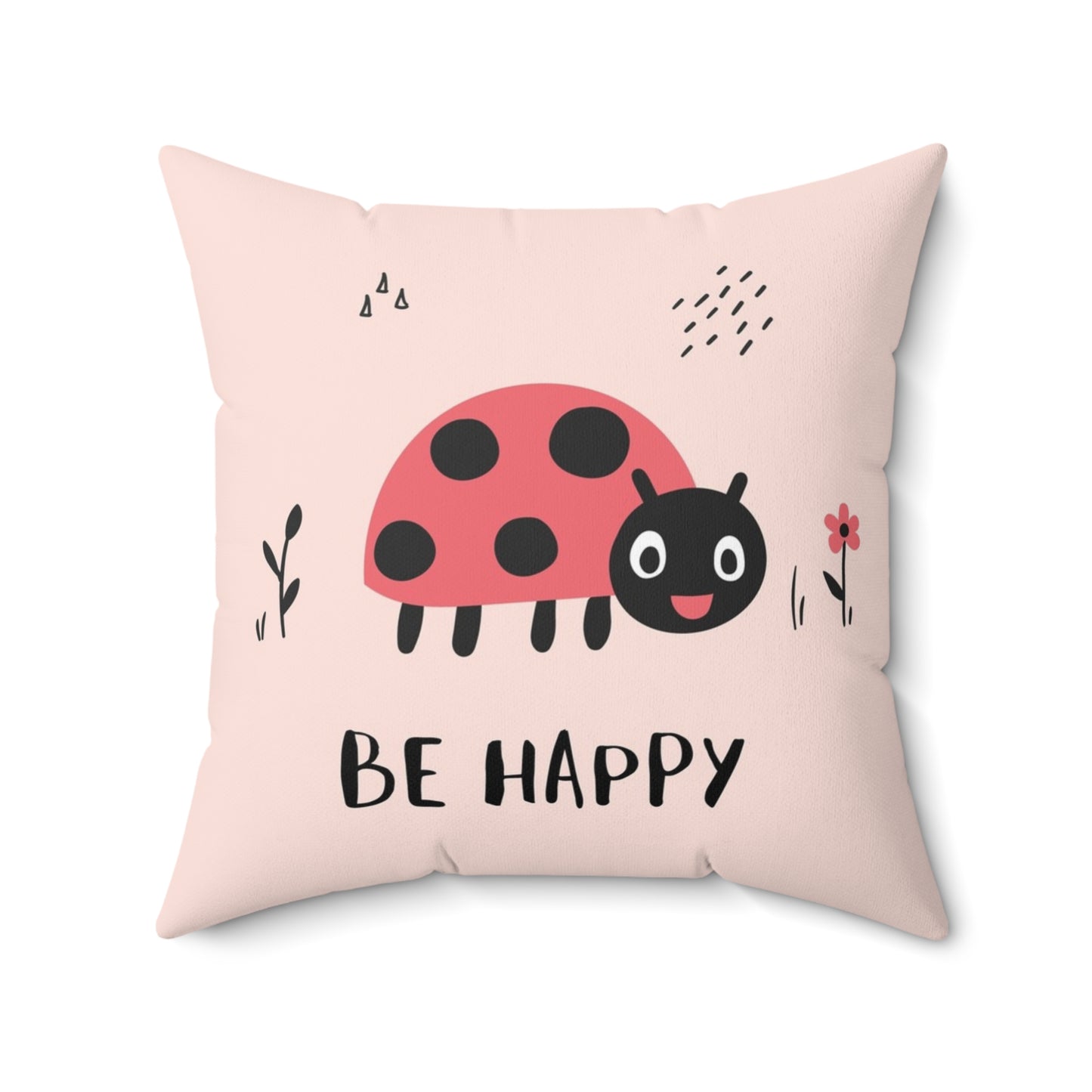 Be Happy Ladybug Pillow - Cheerful Kids Room Decor