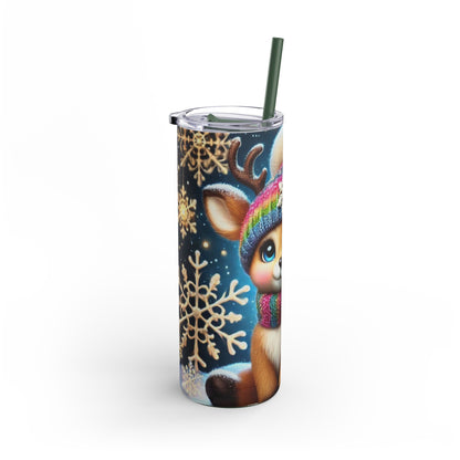 Winter Glow: Adorable Reindeer Rainbow Knit Tumbler 20oz