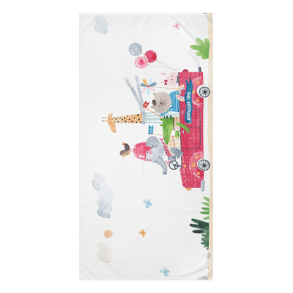 Adventure Friends Cotton Towel - Playful Animal Road Trip Design