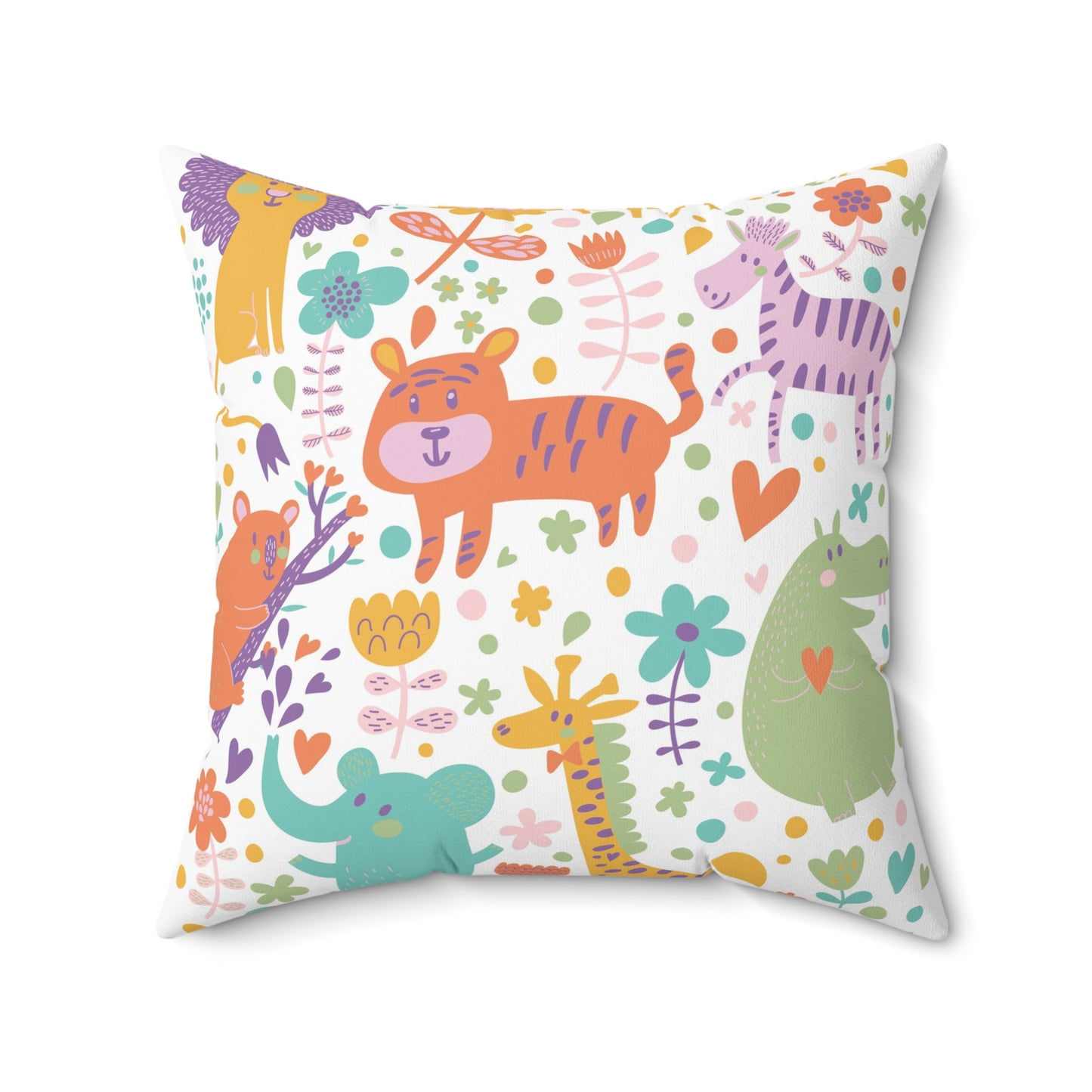 Colorful Forest Animals Spun Polyester Square Pillow