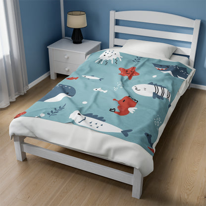 Sea Creatures  Velveteen Plush Blanket