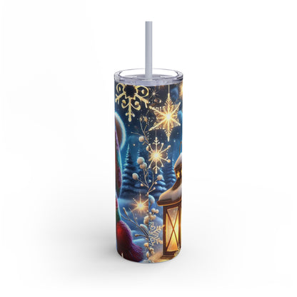 Moonlit Snuggle: Adorable Winter Bear Skinny Tumbler  20oz