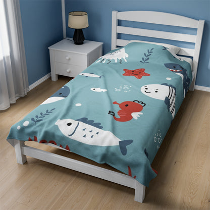 Sea Creatures  Velveteen Plush Blanket