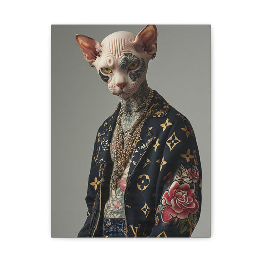 Feline Rebel - Tattooed Cat Canvas Art