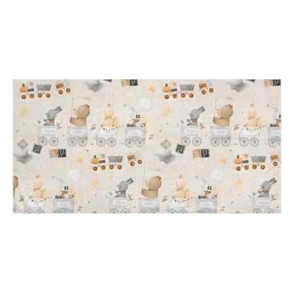 Playful Train Adventure Cotton Towel - Cute Animal and Toy Design