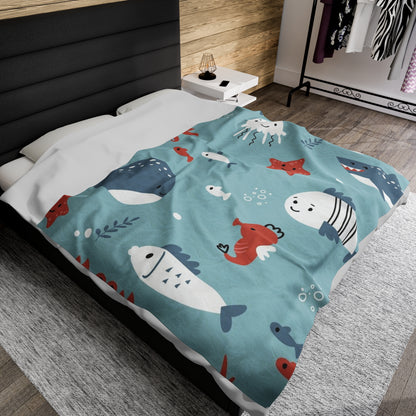 Sea Creatures  Velveteen Plush Blanket