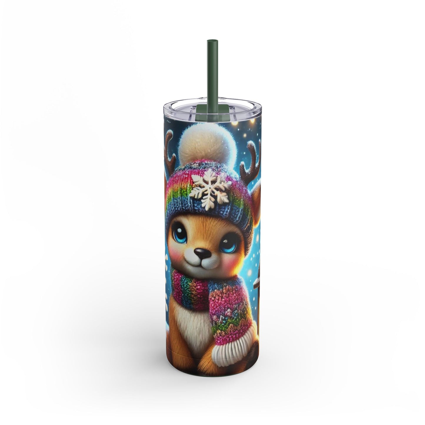 Winter Glow: Adorable Reindeer Rainbow Knit Tumbler 20oz