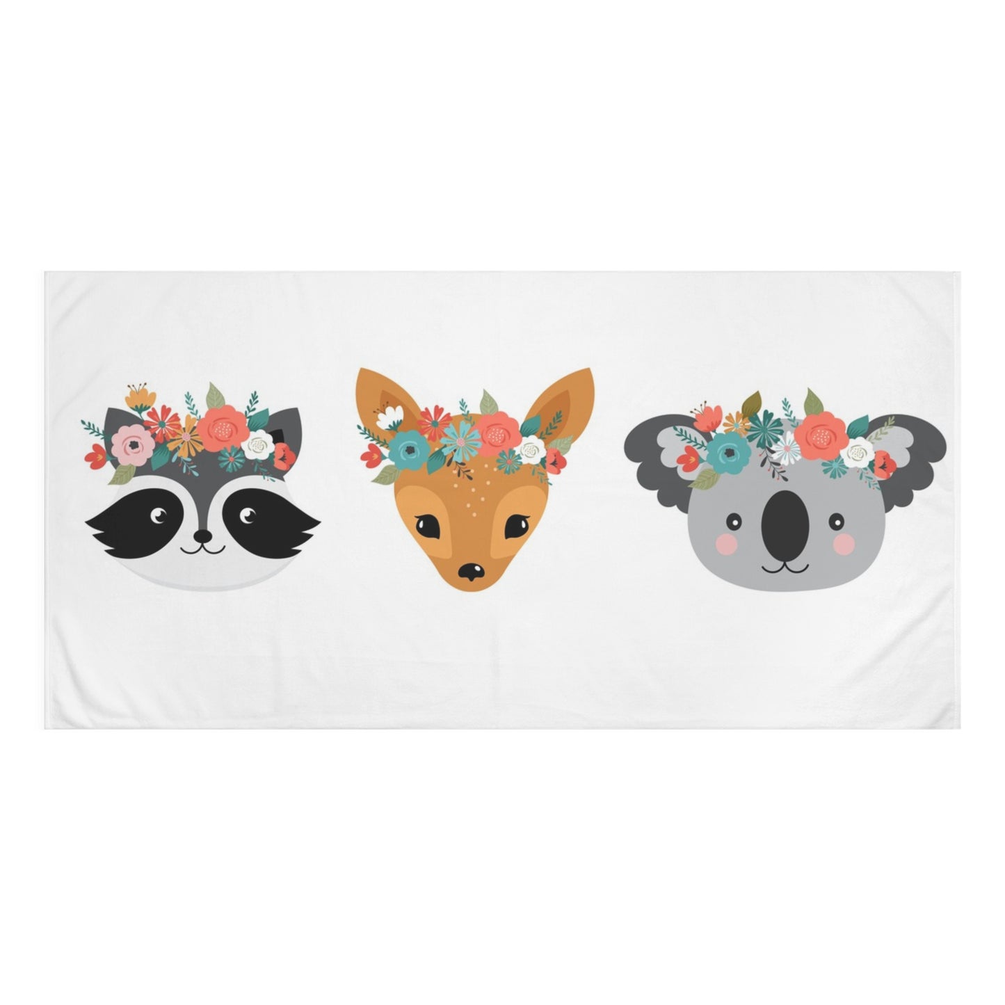 Floral Friends Cotton Towel - Cute Koala, Deer, and Panda Design