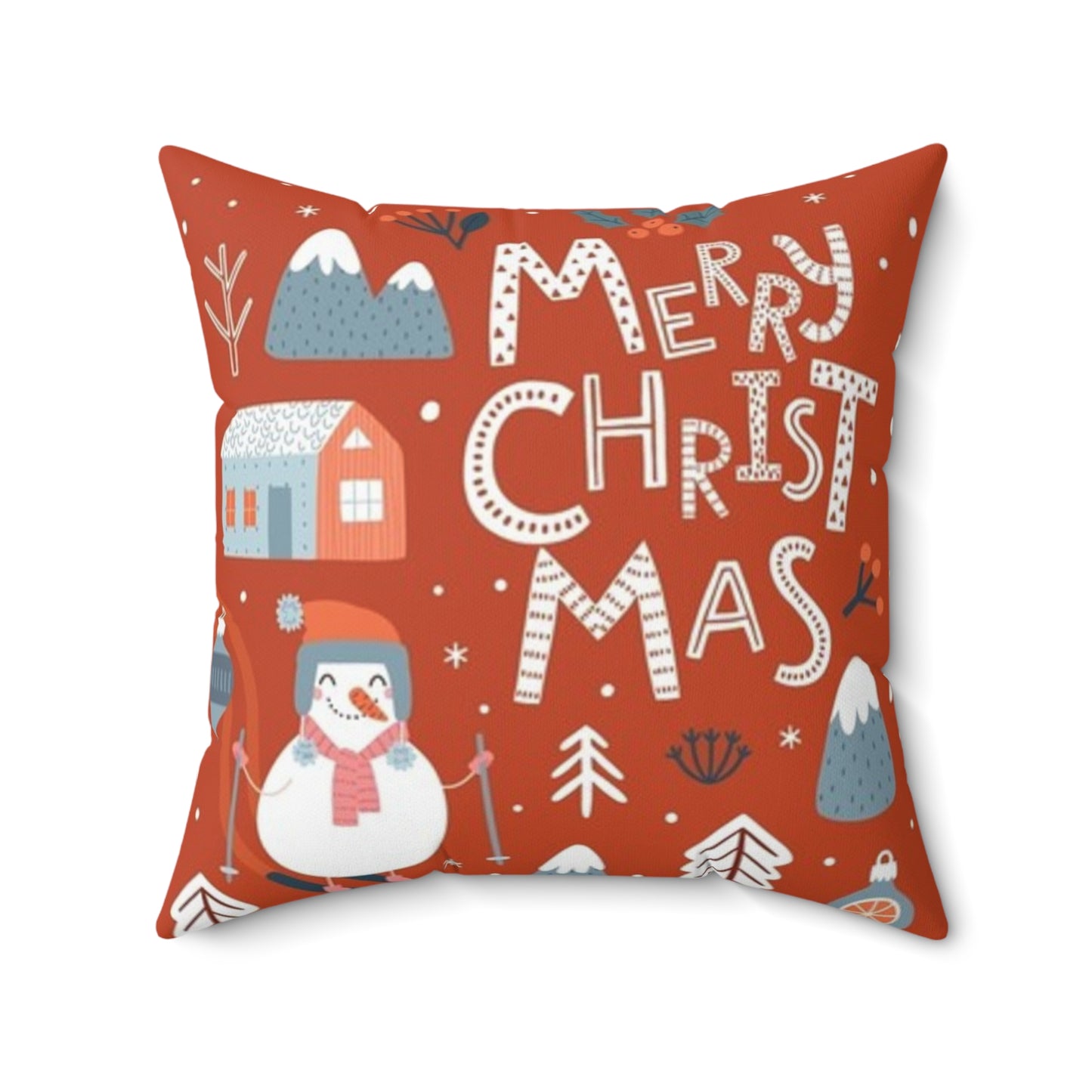 Double Sided Christmas Themed Spun Polyester Square Pillow