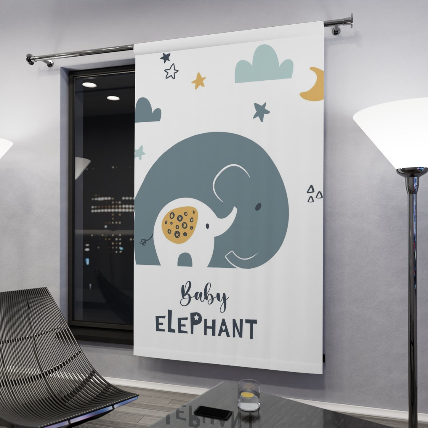 🐘 Baby Elephant Window Curtain 🌙✨