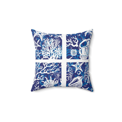 Blue Seashells and Stars Spun Polyester Square Pillow