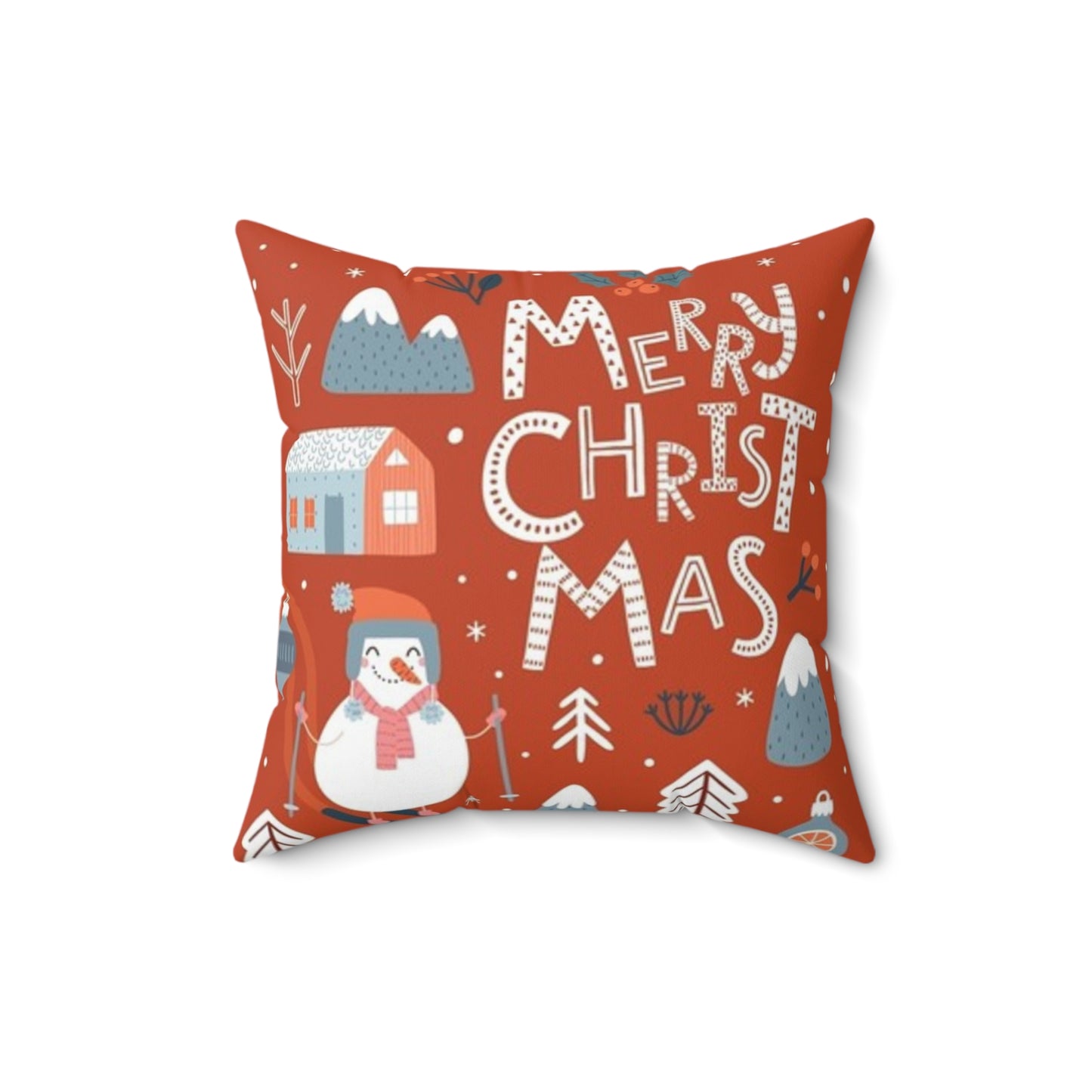 Double Sided Christmas Themed Spun Polyester Square Pillow