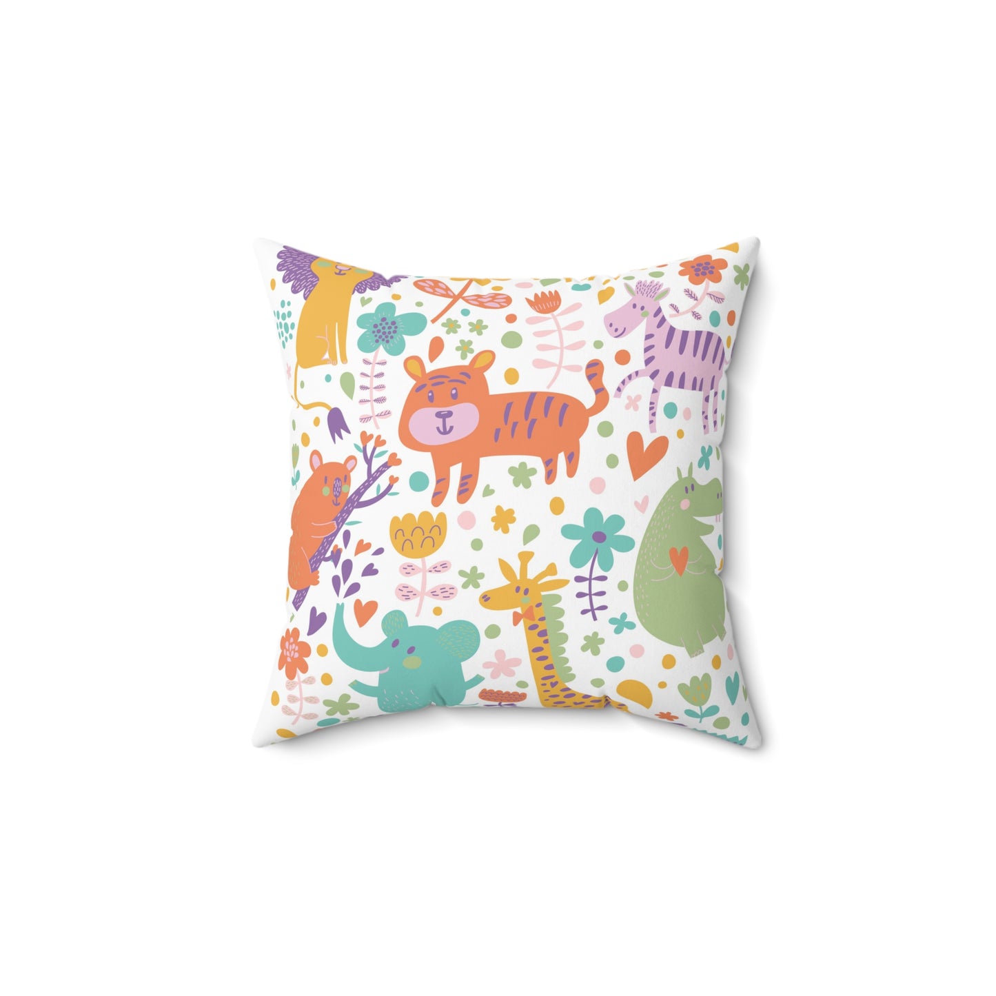 Colorful Forest Animals Spun Polyester Square Pillow