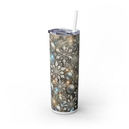 Silver Snowflake Christmas Tumbler - 20oz with Straw