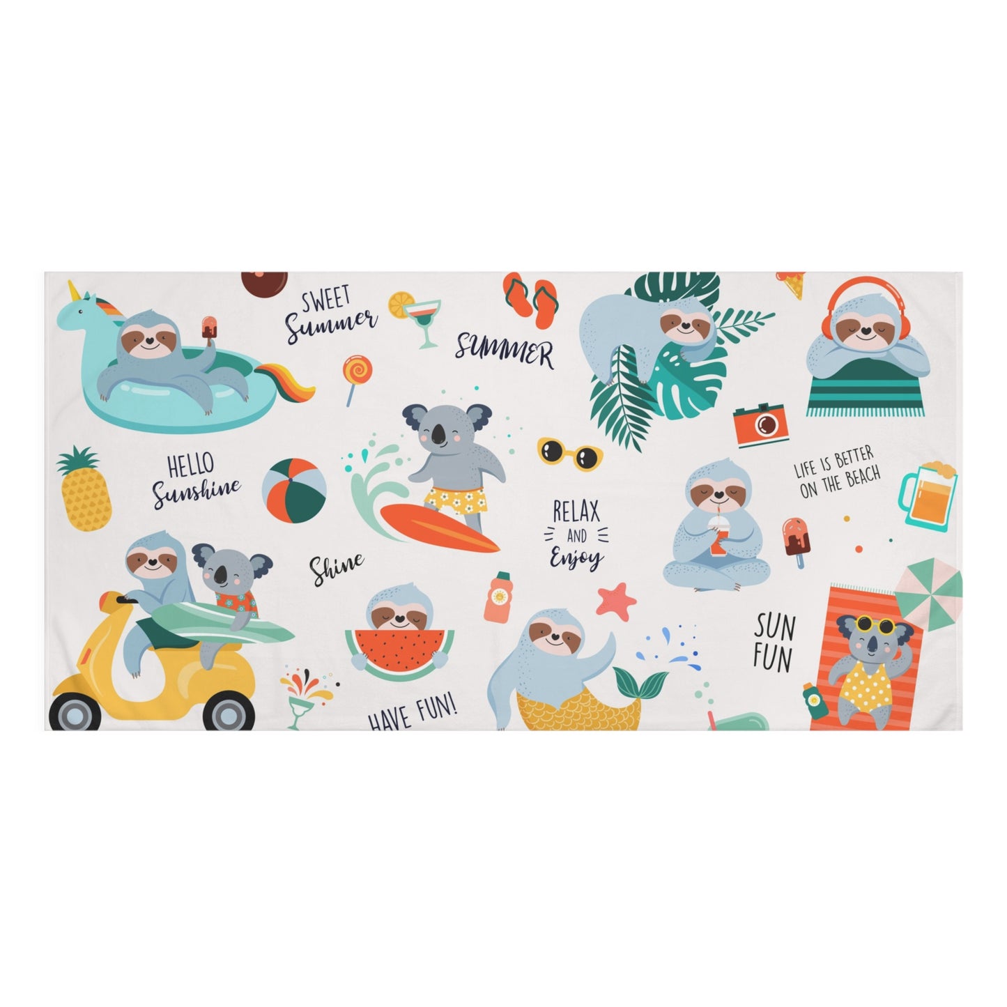 Lazy Sloth Summer Fun Tea Towel