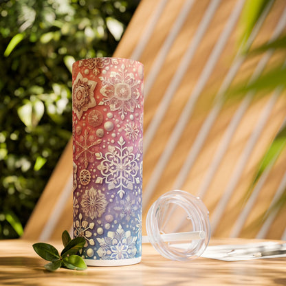 Colorful Snowflake Slim Tumbler - 20oz (With Straw)