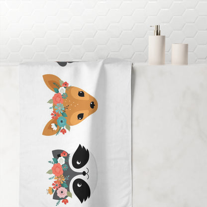 Floral Friends Cotton Towel - Cute Koala, Deer, and Panda Design