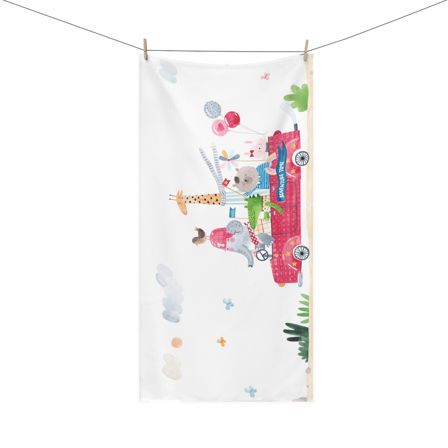 Adventure Friends Cotton Towel - Playful Animal Road Trip Design