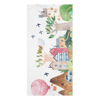 Whimsical Village Cotton Towel - Colorful Storybook Design