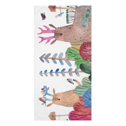 Colorful Forest Cotton Towel - Whimsical Deer and Nature Design