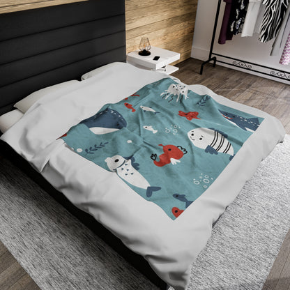 Sea Creatures  Velveteen Plush Blanket