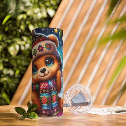 Festive Bear Joy: Holiday Skinny Tumbler  20oz