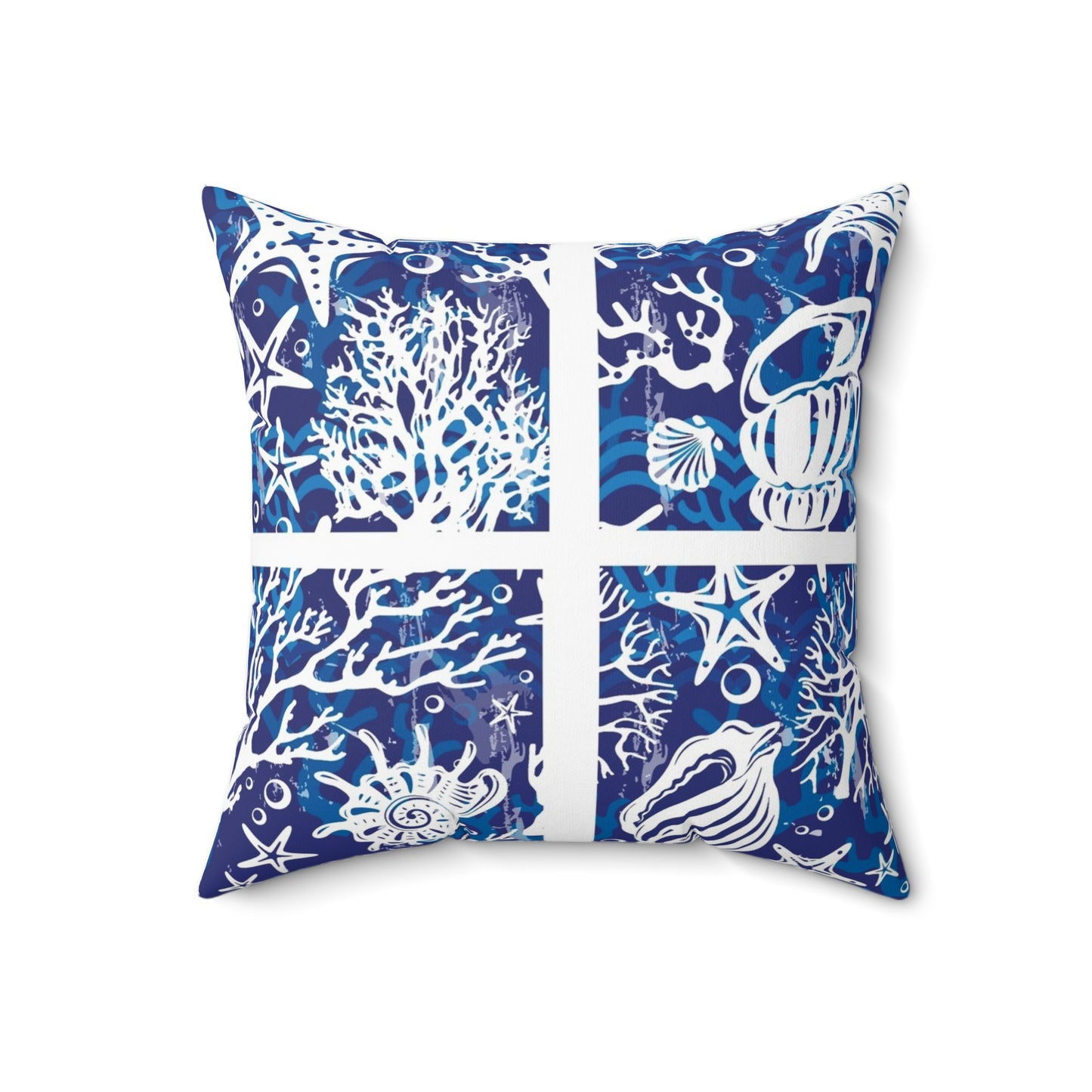 Blue Seashells and Stars Spun Polyester Square Pillow