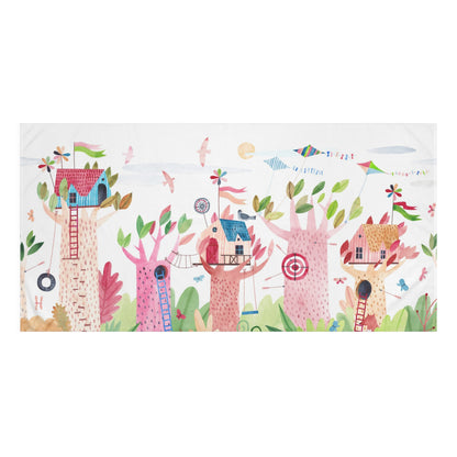 Enchanted Treehouse Cotton Towel - Whimsical Forest Design