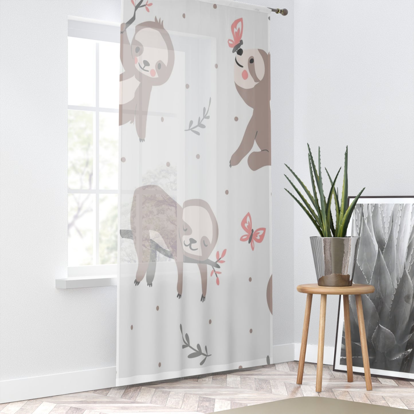 🦥 Sloth & Butterflies Window Curtain 🌸✨