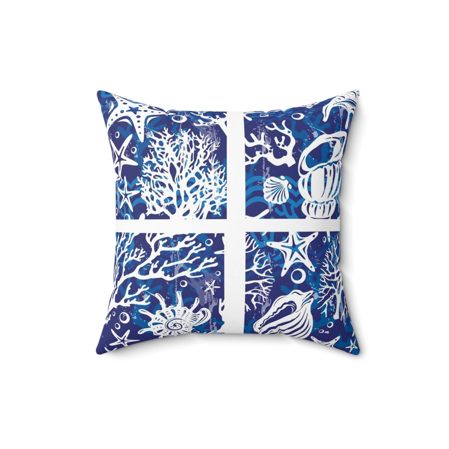 Blue Seashells and Stars Spun Polyester Square Pillow