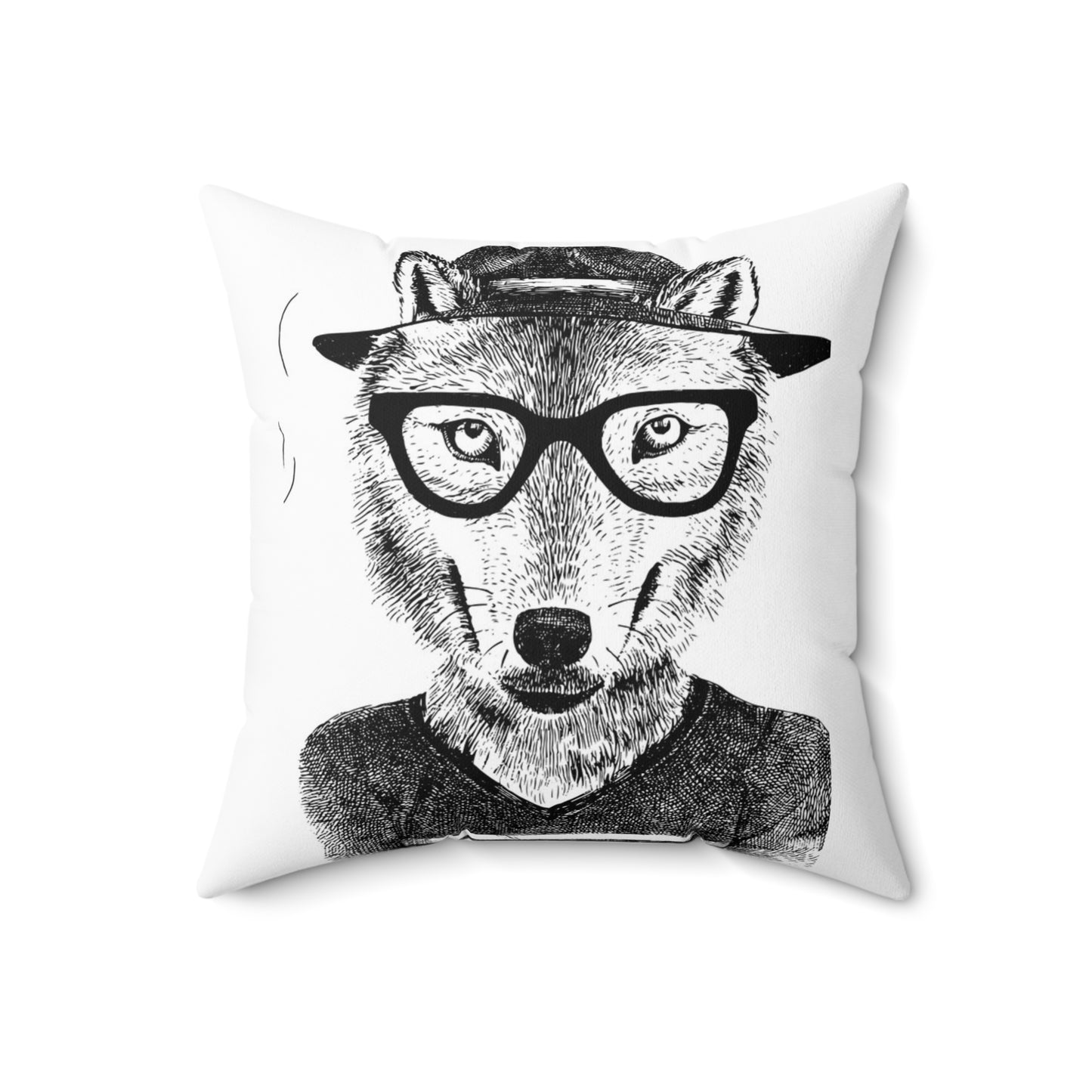 Double Sided Wolf and Panda Spun Polyester Square Pillow