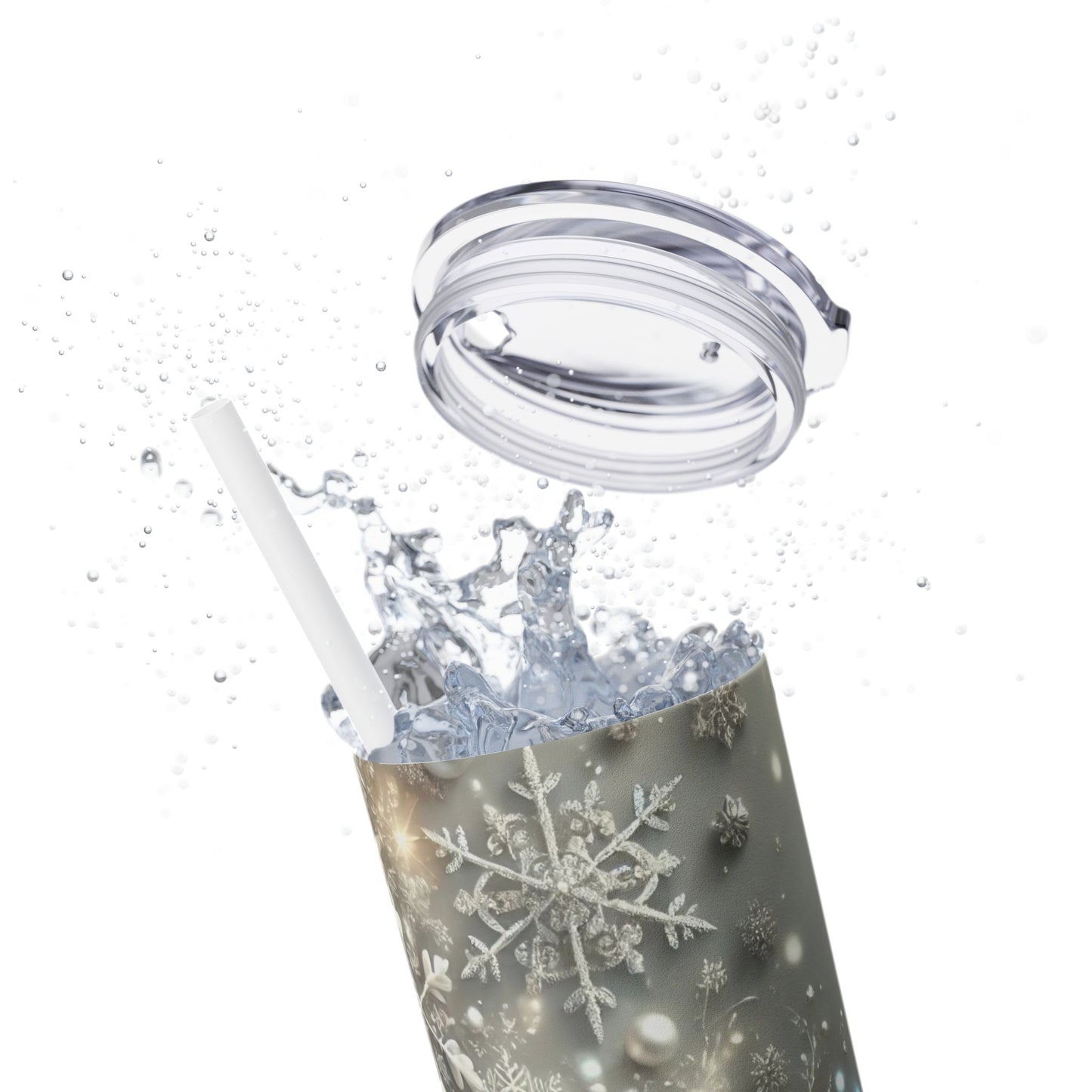 Silver Snowflake Christmas Tumbler - 20oz with Straw