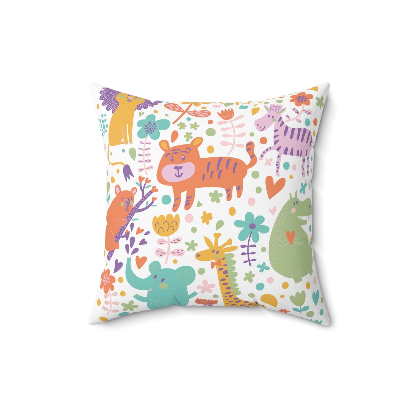 Colorful Forest Animals Spun Polyester Square Pillow