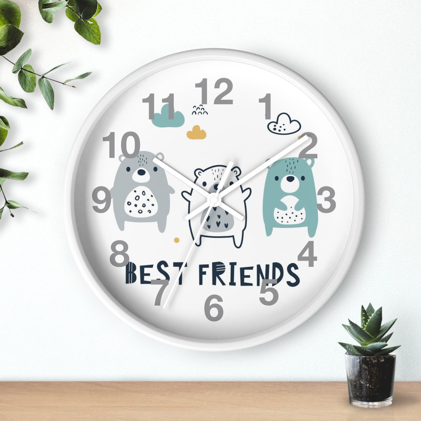 Best Friends Wall Clock - Adorable Bear Design for Kids’ Rooms