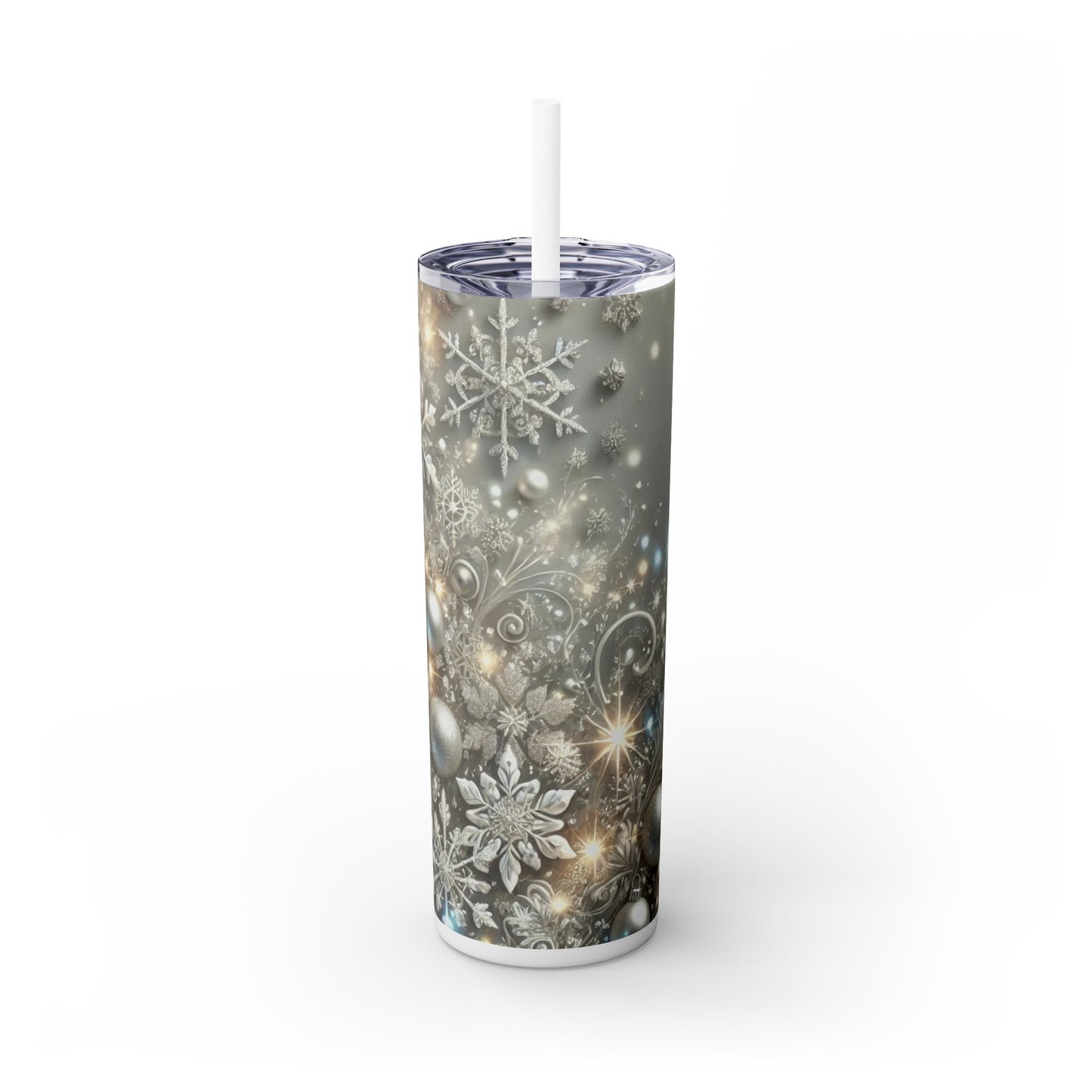 Silver Snowflake Christmas Tumbler - 20oz with Straw