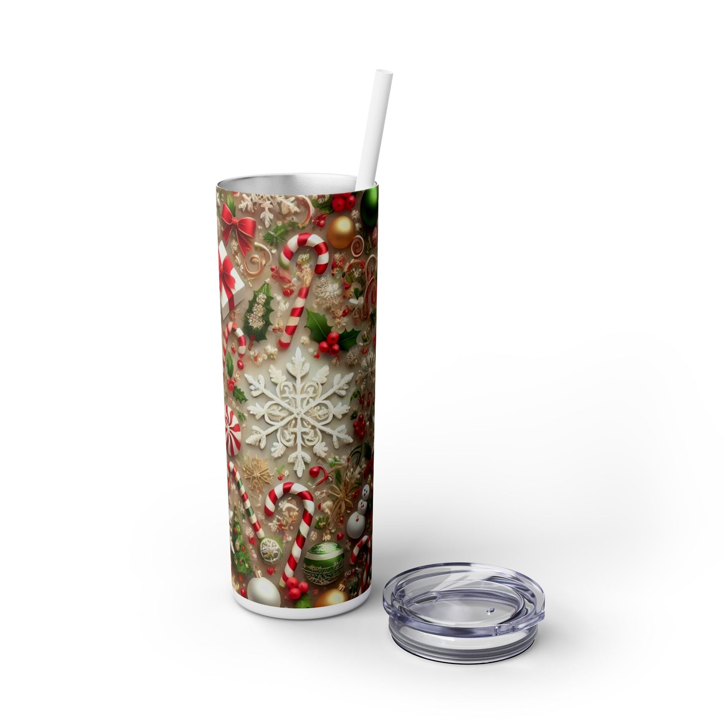 Festive Snowflake Christmas Tumbler - 20oz with Straw