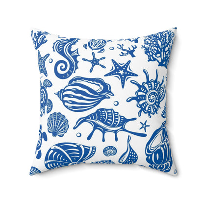 Blue Seashells and Stars Spun Polyester Square Pillow