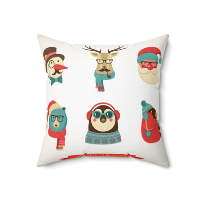 Double Sided Winter Themed Hipster Spun Polyester Square Pillow