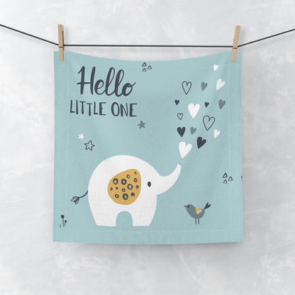 Hello Little One Face Towel - Cute Elephant and Heart Design